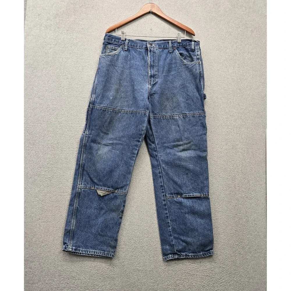 Dickies Men Jeans 36X30 Blue Denim Cargo Carpenter Double Knee 29